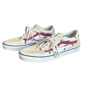 Vans Old Skool Canvas Low Top Sneaker All Over Logo Mens 8.5 Womens 10